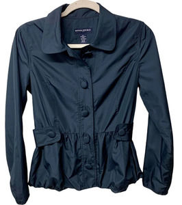 Banana Republic Cropped Peplum Jacket Blazer Navy Blue Covered Button Front S